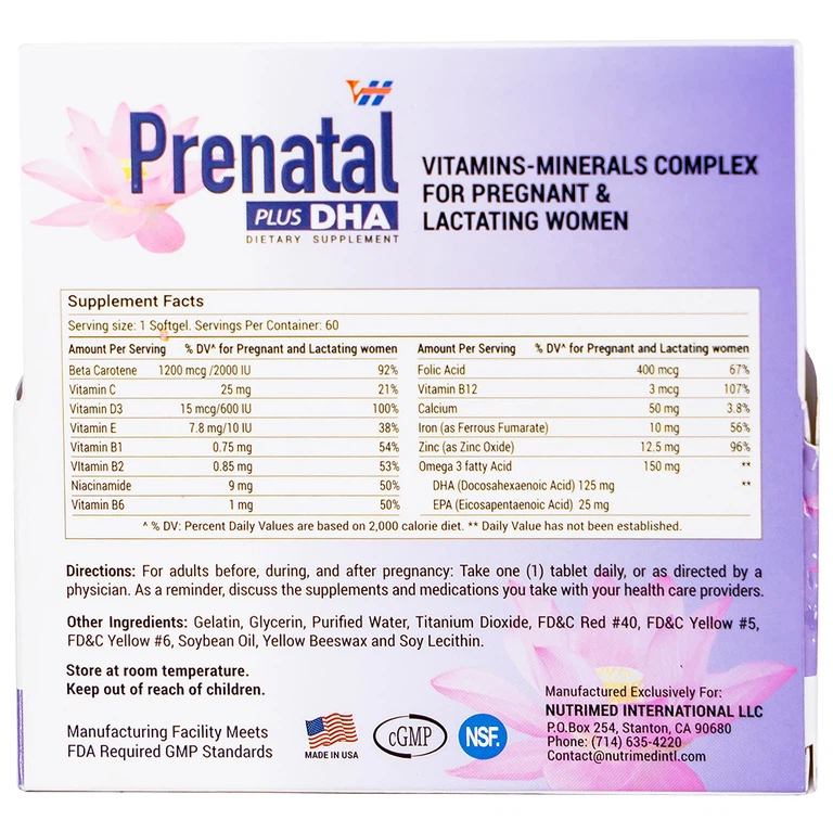 Viên uống Prenatal Plus DHA Nutrimed bổ sung Vitamin, khoáng chất và Omega 3 (60 viên)