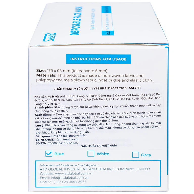 Khẩu trang y tế Safefit màu xanh 4 lớp hỗ trợ ngăn khói, bụi, kháng khuẩn (50 cái)