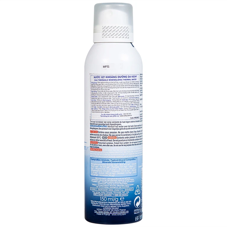 Nước xịt khoáng dưỡng da Vichy Eau Thermale Mineralizing Thermal Water cấp ẩm, dịu da và cân bằng độ pH (150ml)