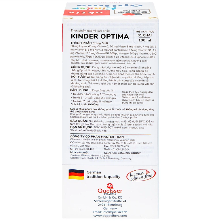 Dung dịch Kinder Optima Doppelherz Aktiv cung cấp L-lysine, một số vitamin và khoáng chất (100ml)