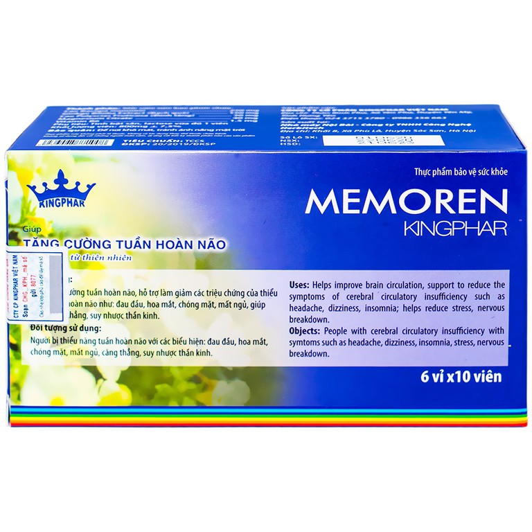 Viên uống Memoren Kingphar giúp tăng cường tuần hoàn não, giảm đau đầu (6 vỉ x 10 viên)