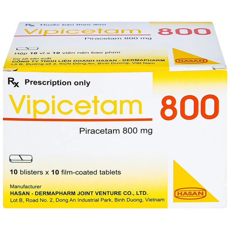 Thuốc Vipicetam 800 Hassan điều trị các triệu chứng chóng mặt, đột quỵ (10 vỉ x 10 viên)