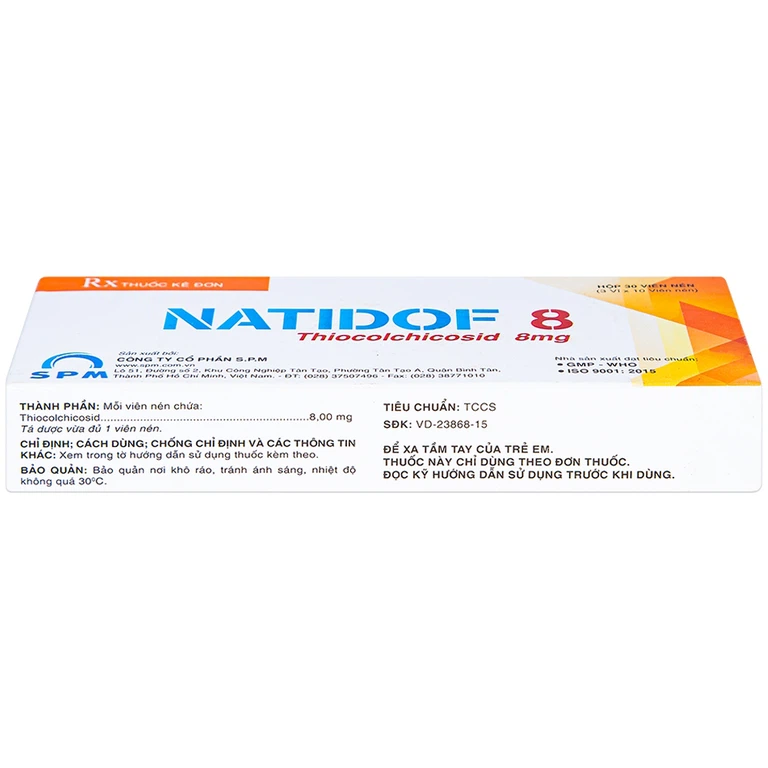 Viên nén Natidof 8 SPM điều trị thoái hóa đốt sống, vẹo cổ, đau lưng (3 vỉ x 10 viên)