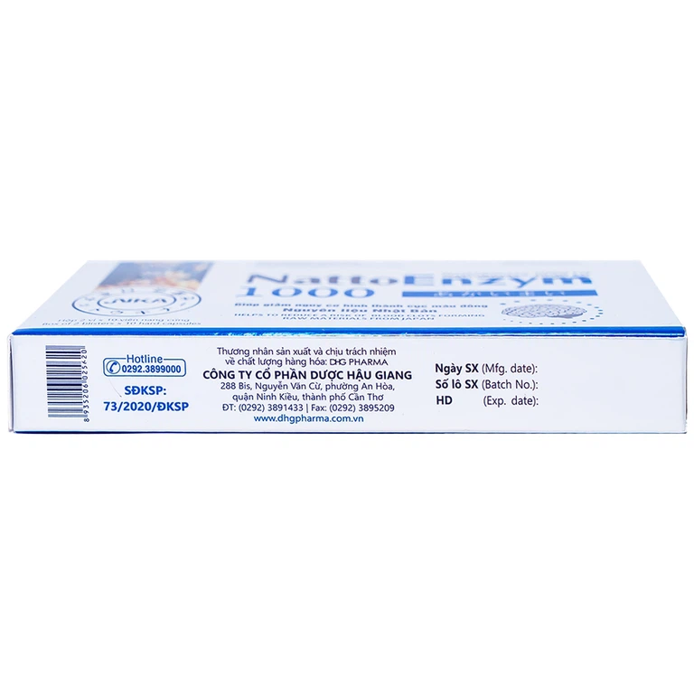 Viên uống NattoEnzym 1000 DHG giúp giảm nguy cơ hình thành cục máu đông (2 vỉ x 10 viên)