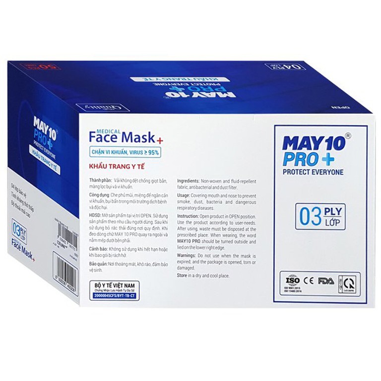 Khẩu trang y tế May 10 Pro+ 3 lớp dùng để ngăn bụi khói