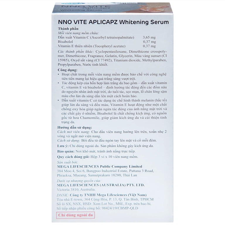 NNO Vite Whitening Serum tinh chất dưỡng trắng da (3 vỉ x 10 viên)