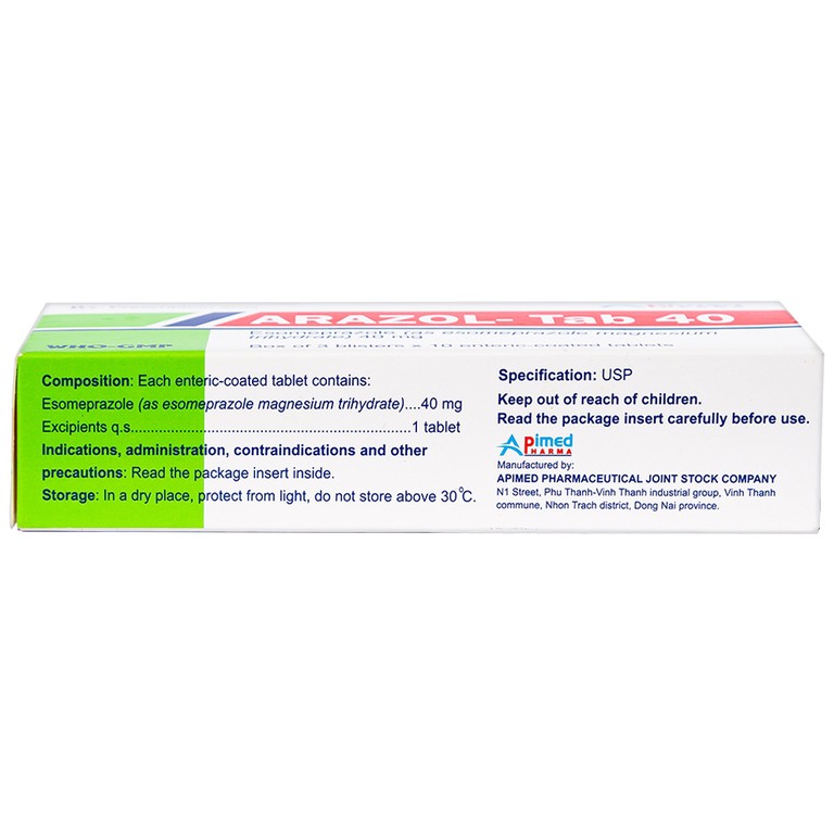 Thuốc Arazol-Tab 40 Apimed điều trị bệnh trào ngược dạ dày - thực quản (3 vỉ x 10 viên)