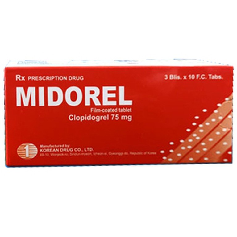 Viên nén Midorel 75mg Korea Drug giảm các biến cố do xơ vữa động mạch, nhồi máu cơ tim (3 vỉ x 10 viên)