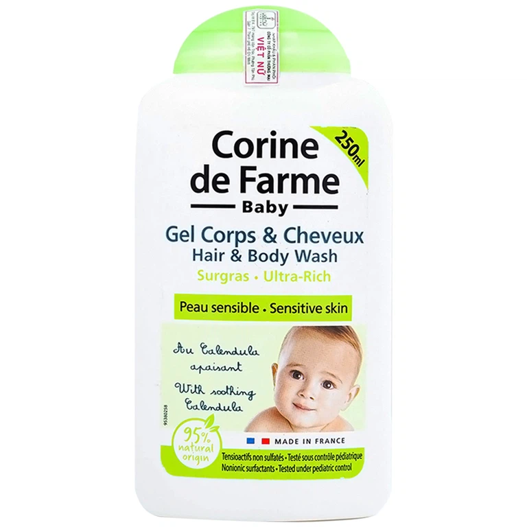 Gel gội và tắm cho bé Corine De Farme Hair And Body Wash dành cho mọi loại da (250ml)