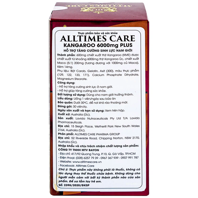 Viên uống Alltimes Care Kangaroo 6000Mg Plus tăng cường sinh lực nam giới (30 viên)