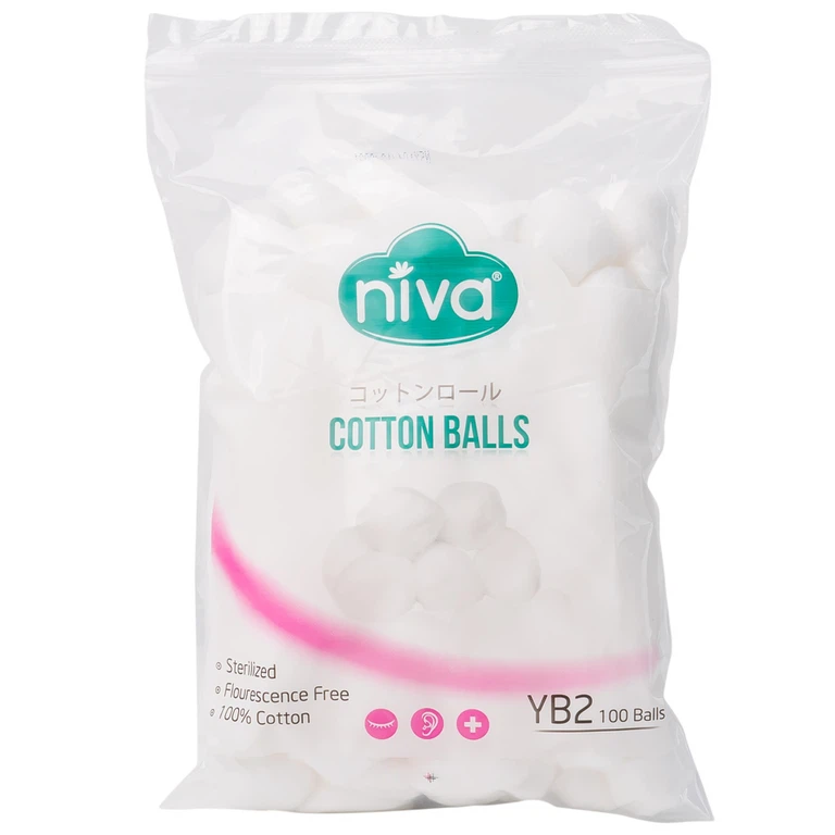 Bông viên Niva YB2 dùng trong phòng khám, vệ sinh cá nhân, vệ sinh vết thương, tẩy trang (100 viên)