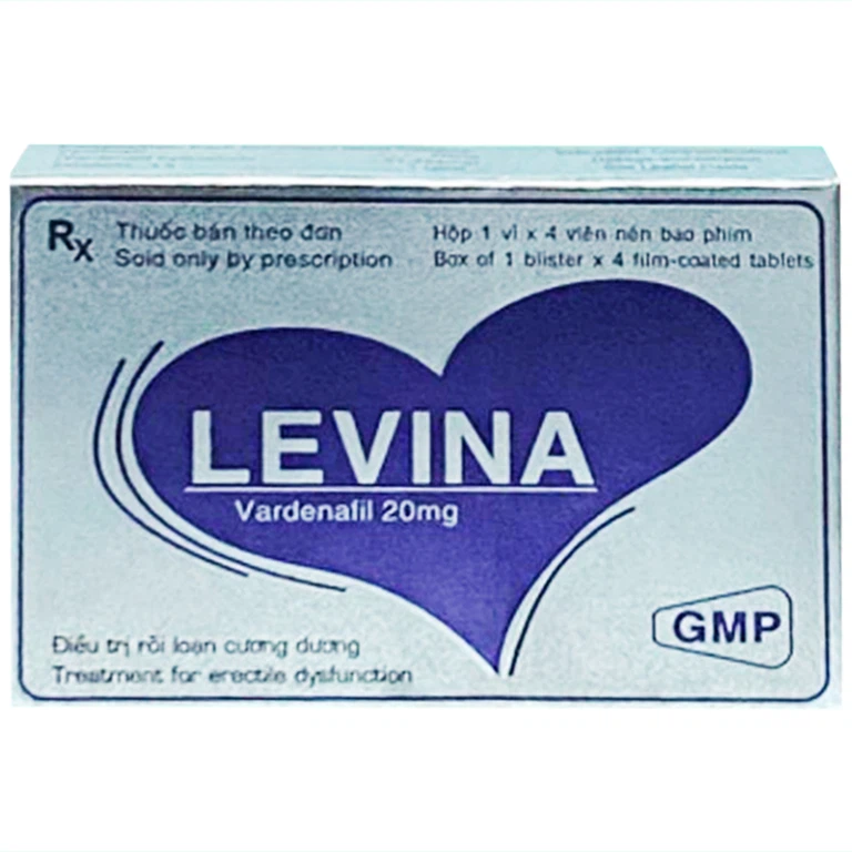 Thuốc Levina 20mg Cophavina điều trị rối loạn chức năng cương dương (1 vỉ x 4 viên)