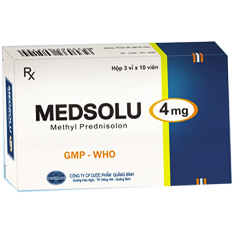 Thuốc Medsolu 4mg Quapharco chống viêm, ức chế miễn dịch của glucocorticoid (3 vỉ x 10 viên)