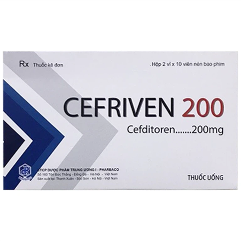 Thuốc uống Cefriven 200 Pharbaco điều trị các nhiễm khuẩn đường hô hấp, nhiễm khuẩn da (2 vỉ x 10 viên)