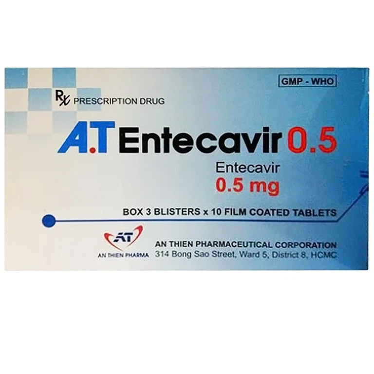 Thuốc A.T Entecavir 0.5mg An Thiên điều trị viêm gan B mạn tính (3 vỉ x 10 viên)