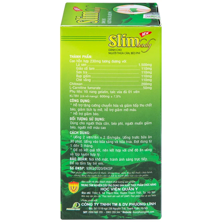 Viên uống Slim Body hỗ trợ tăng cường chuyển hóa và giảm hấp thu chất béo (100 viên)