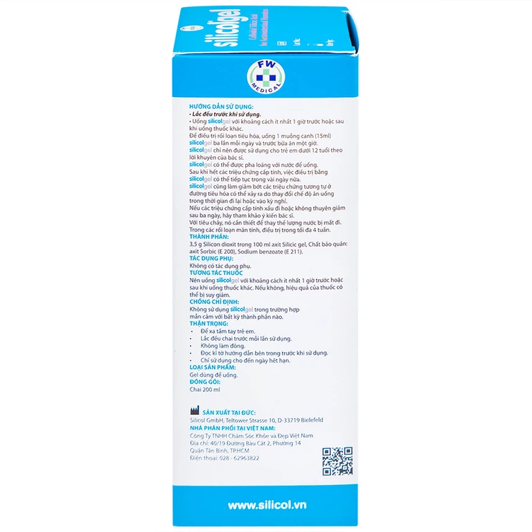 Gel dùng để uống Silicolgel Colloidal Silicic Acid 200ml dùng cho các rối loạn tiêu hóa, ợ nóng, trào ngược