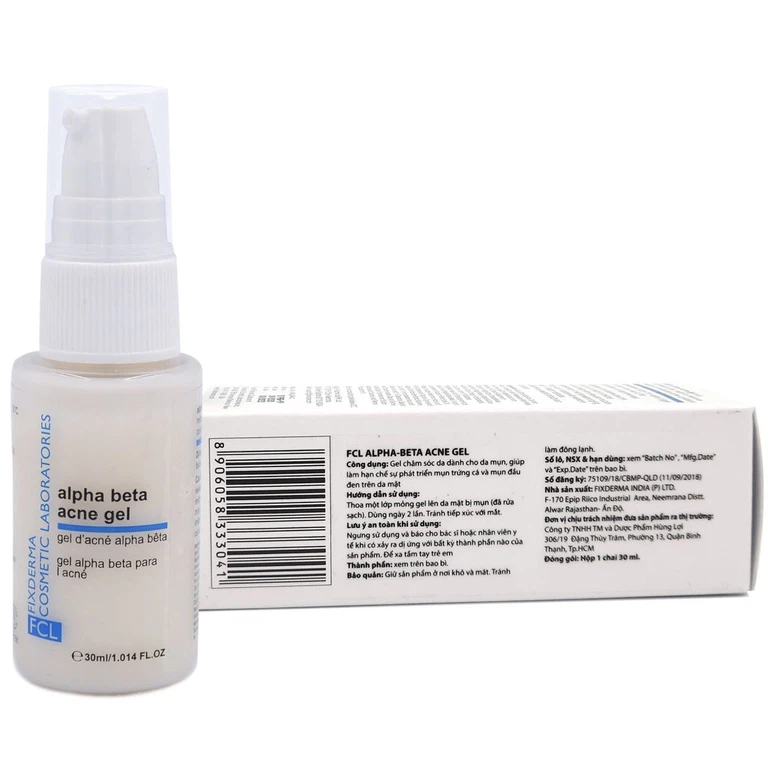 Gel Fixderma FCL Alpha-Beta Acne dành chăm sóc da mụn, hạn chế mụn trứng cá, mụn đầu đen (30ml)