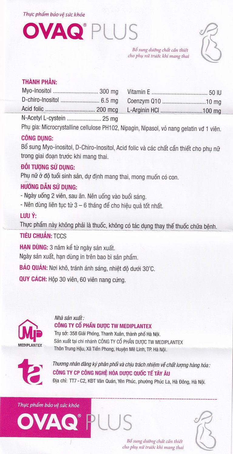 Viên uống OVAQ Plus TW Mediplantex bổ sung dinh dưỡng cho phụ nữ trước khi mang thai (60 Viên)