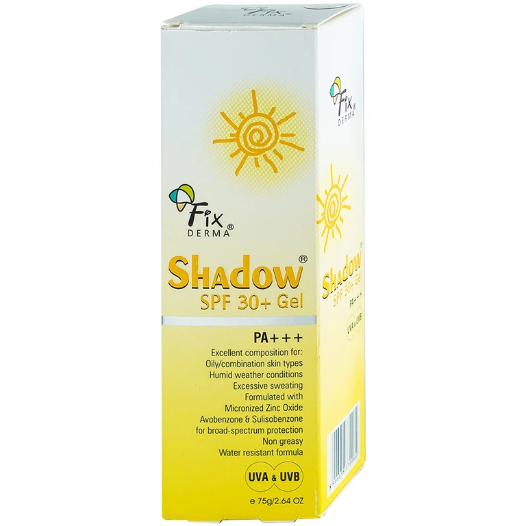 Gel chống nắng Fixderma Shadow SPF30+ PA+++ dành cho da nhờn, hỗn hợp, da ra nhiều mồ hôi (75g)