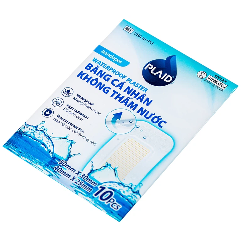 Băng cá nhân không thấm nước Waterproof Plaster hỗ trợ bảo vệ vết thương (10 miếng)