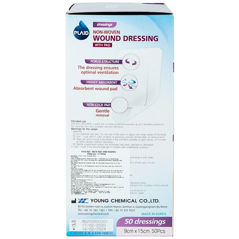 Băng gạc vô trùng Non-Woven Wound Dressing 9cm x 15cm Young Chemical hỗ trợ bảo vệ vết thương (50 miếng) 