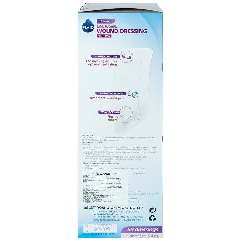 Băng gạc vô trùng Non-Woven Wound Dressing 9cm x 25cm Young Chemical hỗ trợ bảo vệ vết thương (50 miếng)