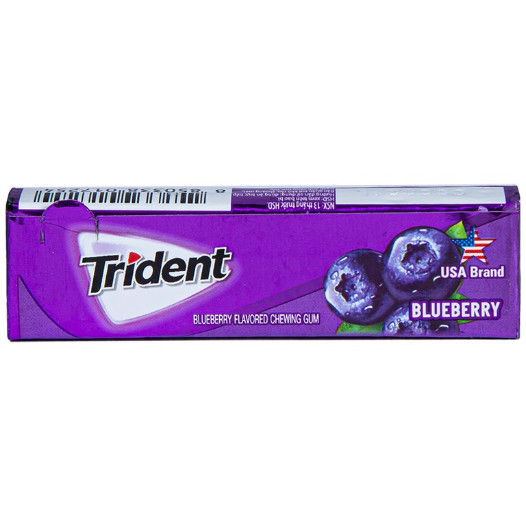 Kẹo gum Trident thanh Vị Việt Quất làm sạch răng miệng, loại bỏ mảng bám gây sâu răng (13.5g)