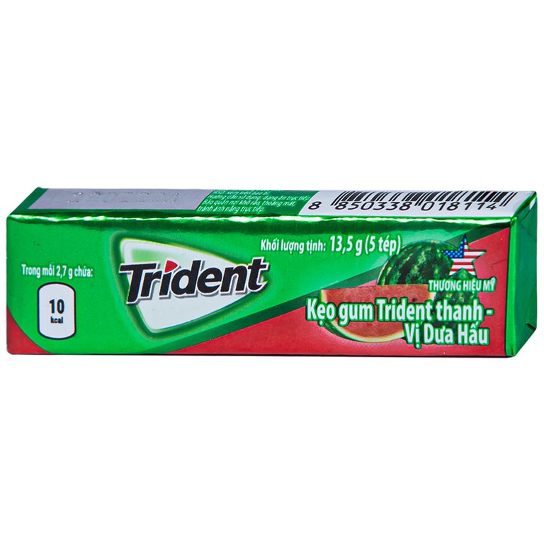 Kẹo gum Trident thanh Vị Dưa Hấu làm sạch răng miệng, loại bỏ mảng bám gây sâu răng (13.5g)