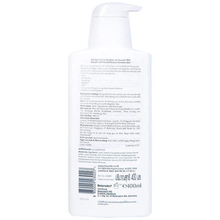 Sữa rửa mặt cho da nhạy cảm Eucerin PH5 Facial Cleanser Sensitive Skin (400ml)