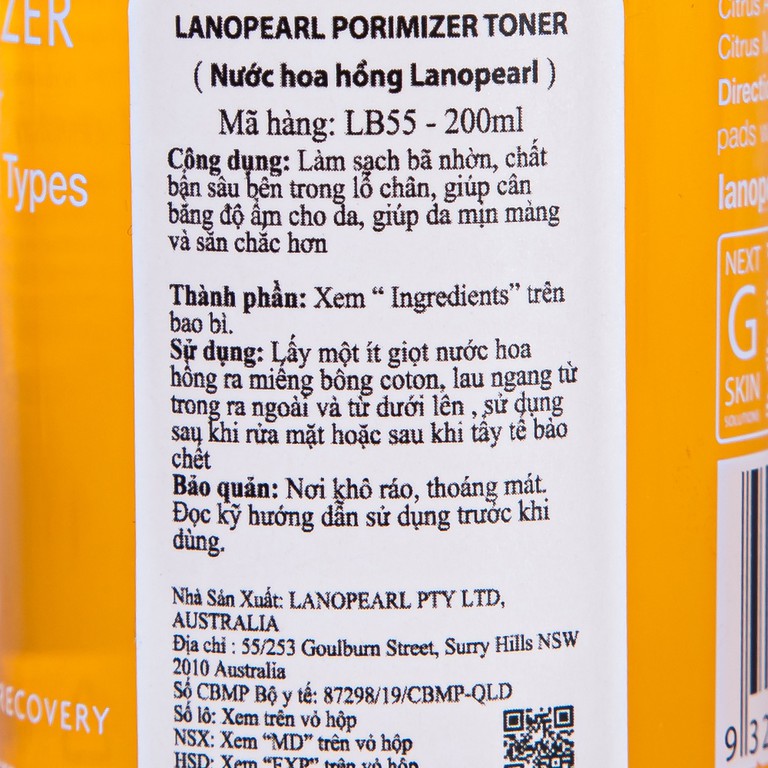 Nước hoa hồng Lanopearl Porimizer Toner hỗ trợ làm sạch bã nhờn, cân bằng độ ẩm cho da (200ml)