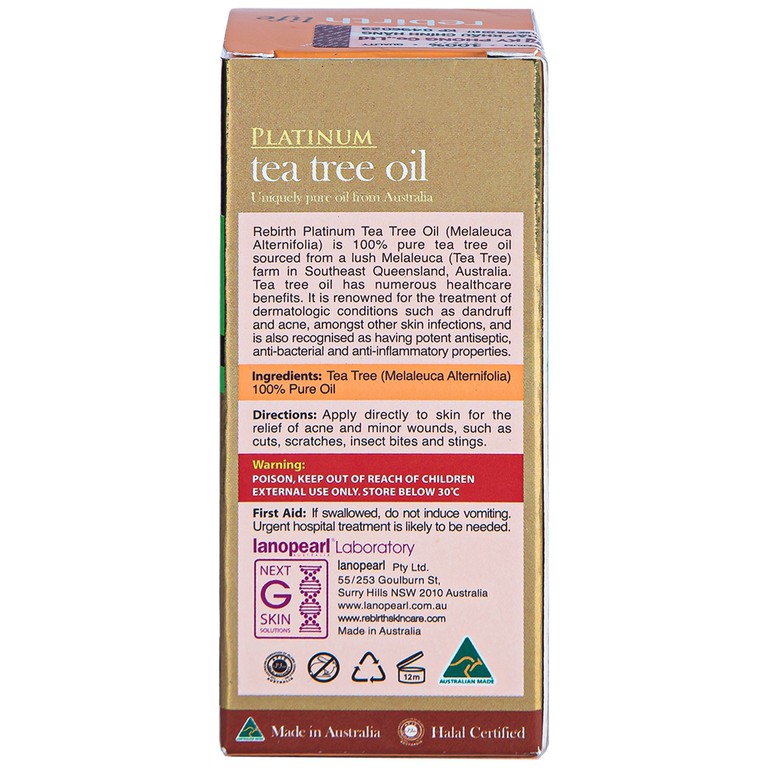 Tinh dầu tràm trà Rebirth Life Platinum Tea Tree Oil dưỡng da, giảm mụn (10ml)