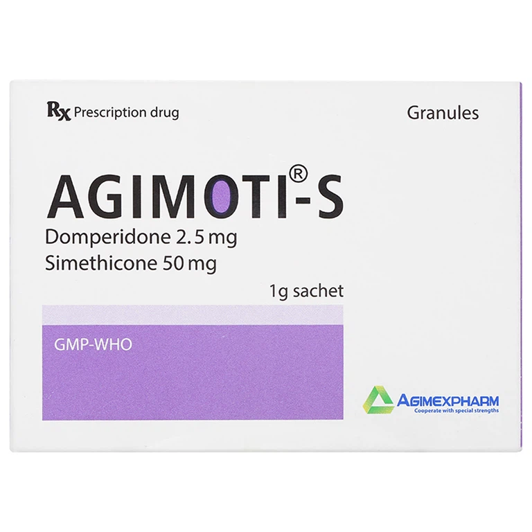 Thuốc Agimoti-S 1g Agimexpharm điều trị chứng buồn nôn, nôn, cảm giác chướng vùng thượng vị (30 gói)