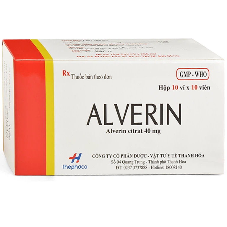 Thuốc Alverin 40mg thephaco chống đau do co thắt cơ trơn, hội chứng ruột kích thích (10 vỉ x 10 viên)