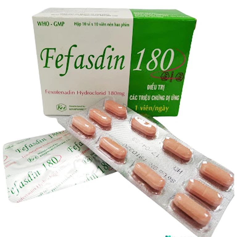 Thuốc Fefasdin 180 Khapharco điều trị viêm mũi dị ứng, mày đay mạn tính vô căn (10 vỉ x 10 viên)