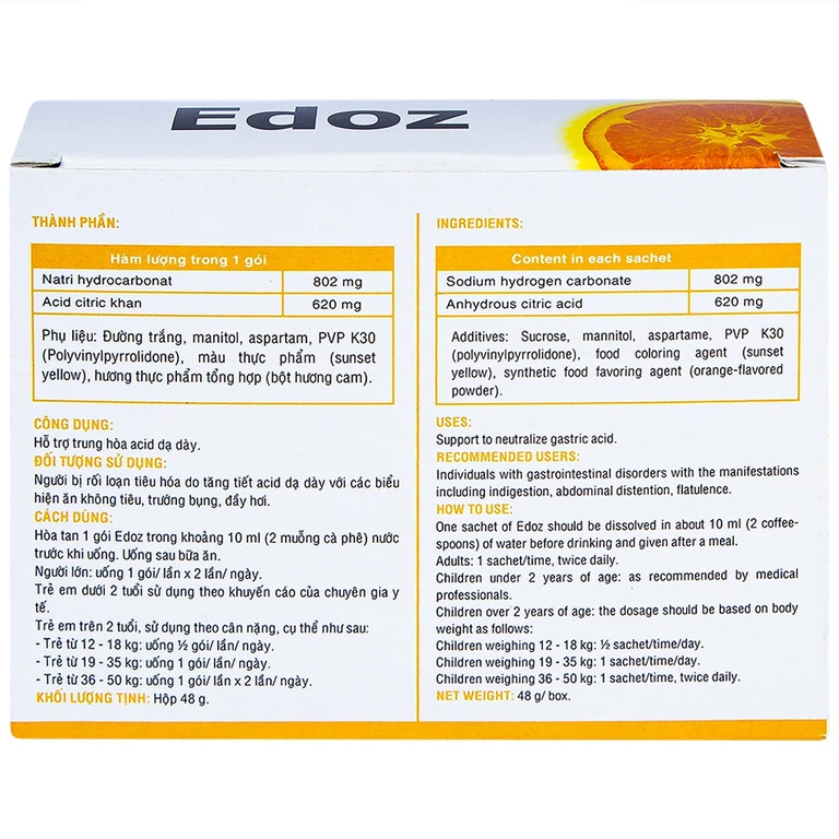 Bột sủi bọt Edoz DHG hỗ trợ trung hòa acid dạ dày (24 gói x 2g)