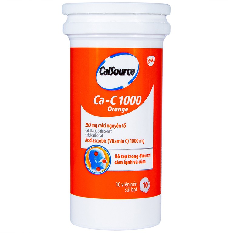 Viên sủi Ca-C1000 Orange Gsk điều trị thiếu calci hoặc vitamin C (10 viên)
