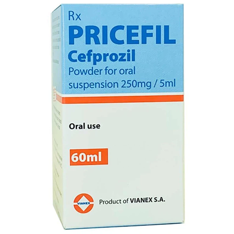 Hỗn dịch Pricefil Cefprozil Vianex điều trị viêm họng, viêm amidan, viêm xoang (60ml)