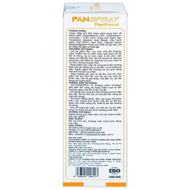 Xịt PanSpray Panthenol hỗ trợ giảm đau, rát, hạn chế tổn thương, viêm nhiễm da (130g)