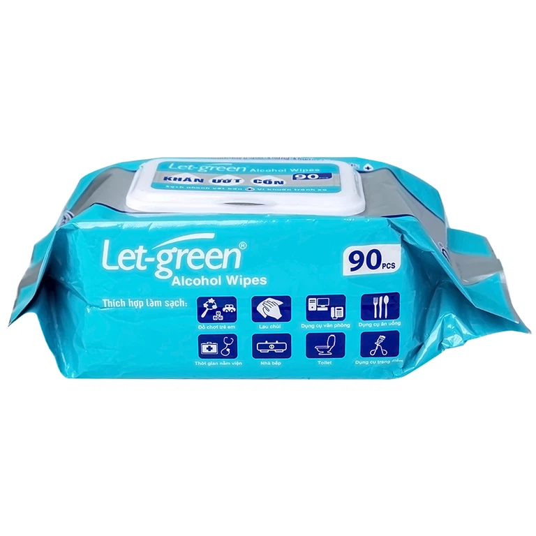 Khăn ướt cồn Let-Green làm sạch, kháng khuẩn và giữ vệ sinh (90 miếng)