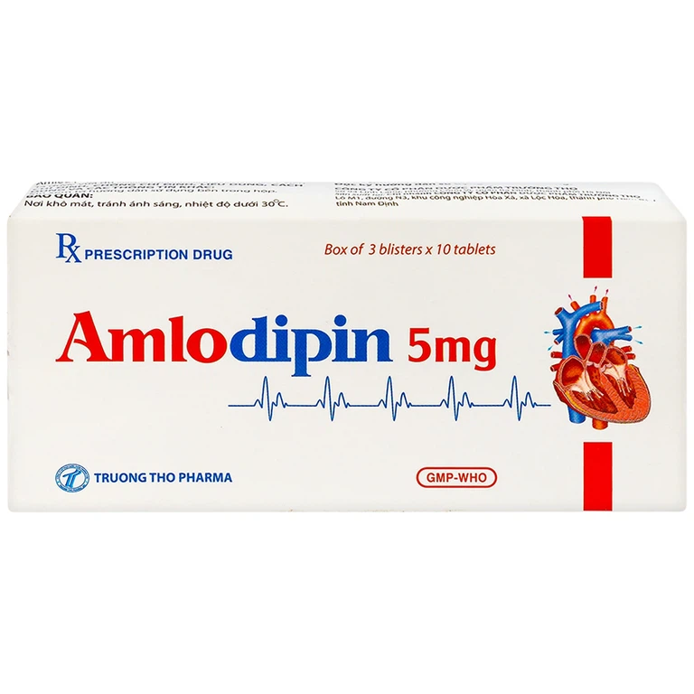 Thuốc Amlodipin 5mg Trường Thọ điều trị tăng huyết áp, đau thắt ngực (3 vỉ x 10 viên)