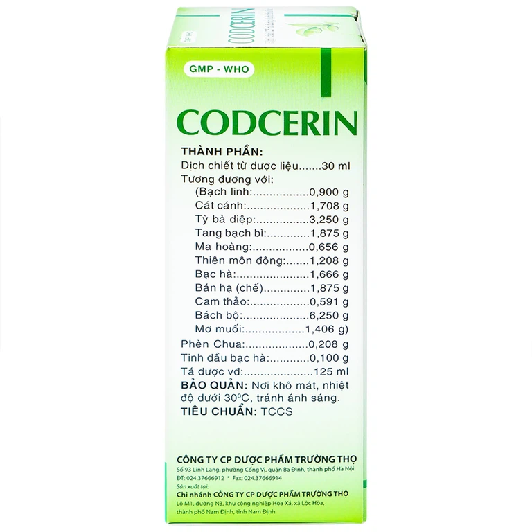 Dung dịch thuốc Codcerin Trường Thọ Pharma chữa ho, tiêu đờm (125ml)