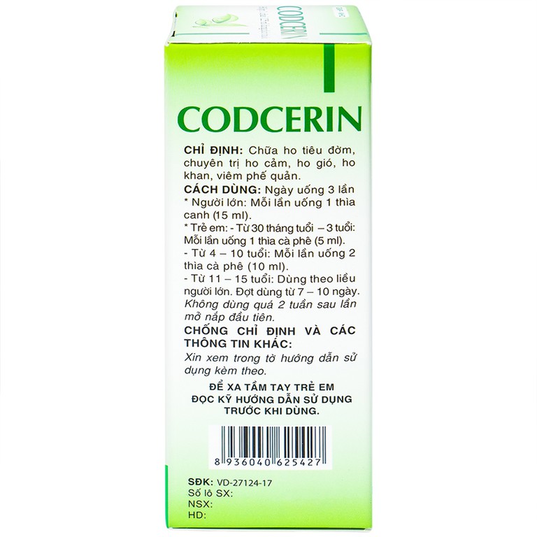 Dung dịch thuốc Codcerin Trường Thọ Pharma chữa ho, tiêu đờm (125ml)