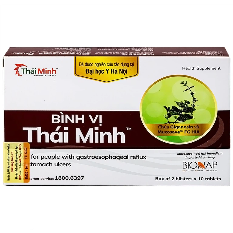 Viên uống Bình Vị Thái Minh hỗ trợ giảm acid dịch vị, giúp bảo vệ niêm mạc dạ dày (2 vỉ x 10 viên)