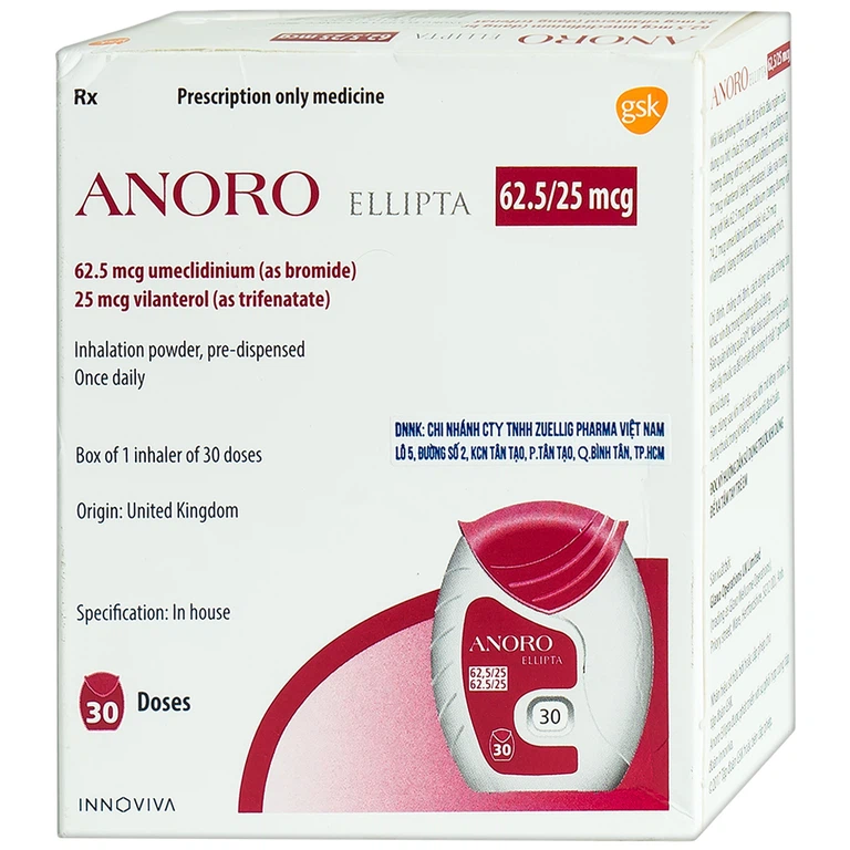 Thuốc Anoro Ellipta 62.5/25mcg GSK điều trị duy trì giãn phế quản (30 liều)