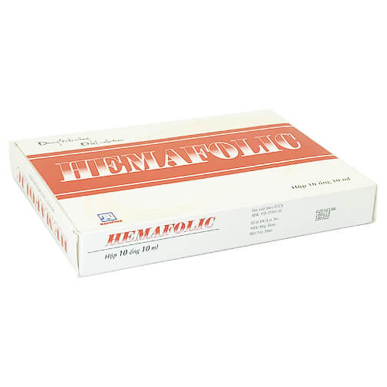 Dung dịch Hemafolic 100mg điều trị thiếu máu do thiếu sắt, thiếu acid folic (10 ống x 10 ml)