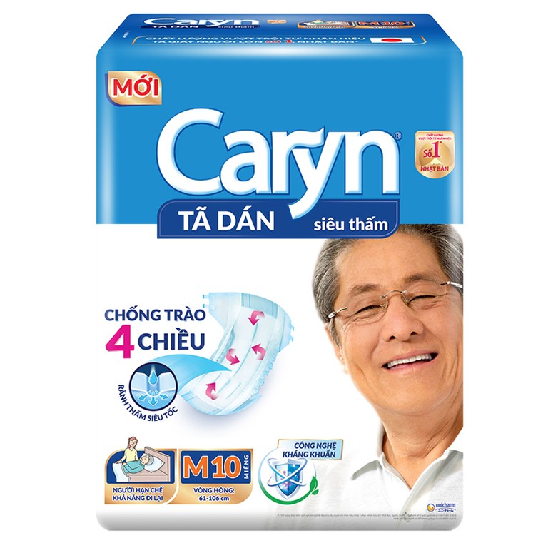 Tã dán người lớn Caryn siêu thấm size M10, vòng hông 61 x 106cm (10 miếng)