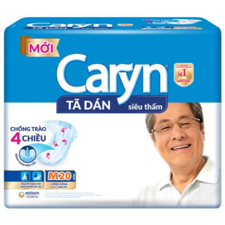 Tã dán người lớn Caryn siêu thấm hút và chống tràn tối ưu vòng hông 61 x 106cm, size M20 (20 miếng)