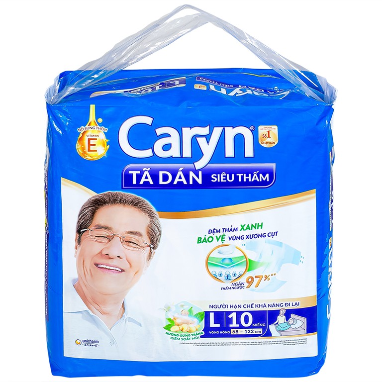 Tã dán người lớn Caryn siêu thấm size L10, vòng hông 68 x 122cm (10 miếng)