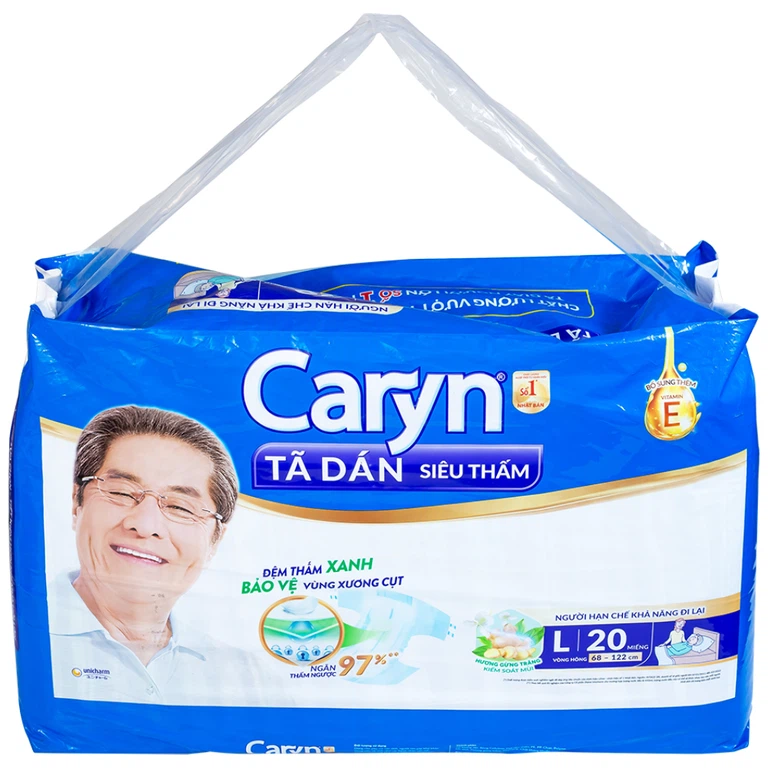 Tã dán người lớn Caryn siêu thấm size L20, vòng hông 68 x 122cm (20 miếng)